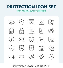 Set of Protection line icons including safety, secure Transaction, and protection . Premium quality outline icons collection.