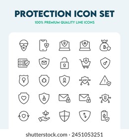 Satz von Schutz-Umriss-Vektor-Icons einschließlich Schild, Warenkorb, Sichere Server und Geldbeutel. Premium-Qualität Icons Kollektion.