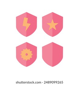 Set of protection shield with lightning. illustration in flat style. Shield icon vector isolated on white background for your web and mobile app design, Shield logo concept