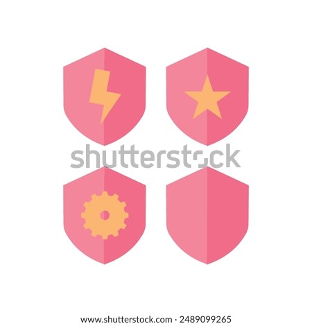 Set of protection shield with lightning. illustration in flat style. Shield icon vector isolated on white background for your web and mobile app design, Shield logo concept