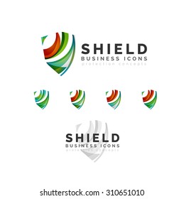 Conjunto de conceptos del logotipo de protección de protección. Iconos de diseño de ondas de flujo de color en blanco