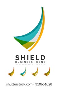 Set of protection shield logo concepts. Color flowing wave design icons on white
