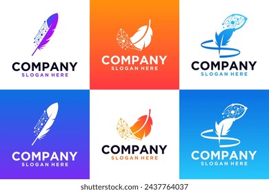 set of protection system , digital , feather , logo design template.