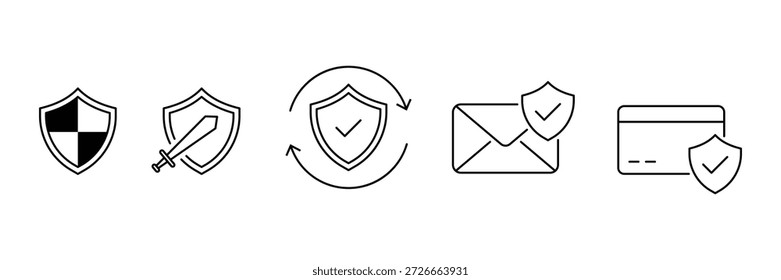 Conjunto de colección de icono de Web de protección. Incluyendo símbolo de defensa, seguridad, protección y seguridad.