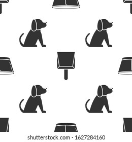 Set Protective cone collar, Dustpan and Dog on seamless pattern. Vector