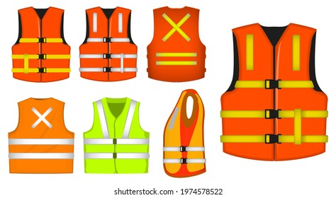 set of protective construction wear or vest jacket safety or professional vest construction uniform or yellow vest jacket safety equipment. eps vector