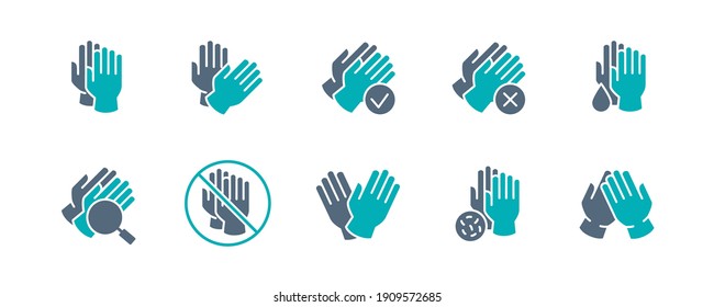 Set of protective gloves colored icon. Hand protection, cleaning and disinfection and more.