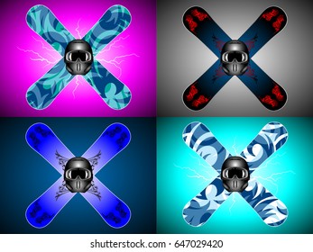 set protective helmet masks with cross snowboards