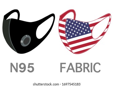 A set of protective masks, one is N95 and one is USA flag pattern. If you are well the fabric mask is fine enough to protect you from viruses or dust and allergy.