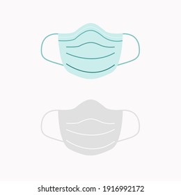 Set Of Protective Medical Face Mask On White. Vector Sign