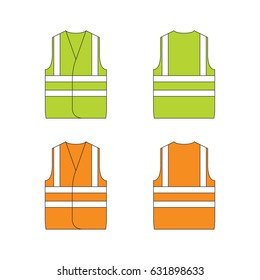 Set of protective wear on white background. Safety equipment. Protective workwear.   Protective safety clothing with reflective stripes. High visibility vest.