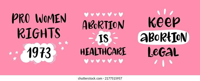 Set for protest after the ban on abortions, Roe v Wade. Keep abortion legal. Pro women rights 1973. Abortion is healthcare. Vector calligraphy picture. Feminism concept placard. 