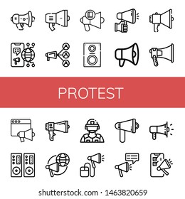 Set of protest icons such as Megaphone, Loudspeaker, Riot police , protest