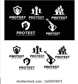 Set Of Protest Logo Design Vector Stock. Revolution Raised Fist Logo Illustration. American Usa Protest Logo Vector Design Black Silhouette