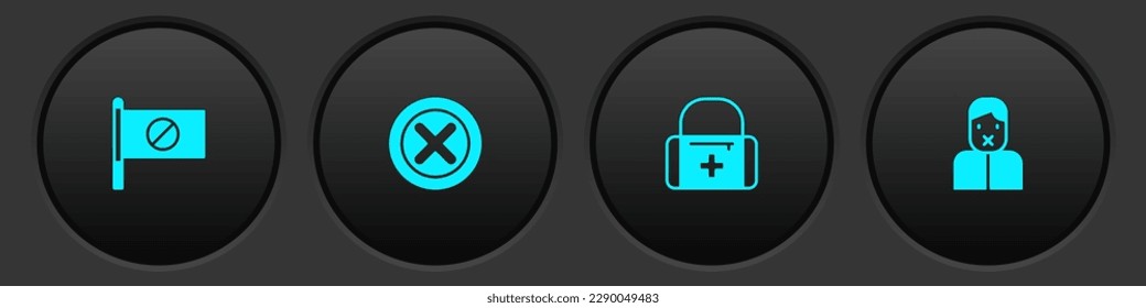 Set Protest, X Mark, Kreuz im Kreis, Erste Hilfe Kit und Zensor und Freiheit der Sprache Symbol. Vektorgrafik