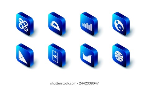 Set Protractor, Graph, schedule, chart, diagram, Subsets, math, is subset of b, XYZ Coordinate system, Square root x glyph, Angle bisector triangle and Calculator icon. Vector