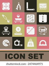 Set Protractor, Multimeter, voltmeter, Depth measurement, Corner ruler, Scales, Measuring spoon, Area and Route location icon. Vector