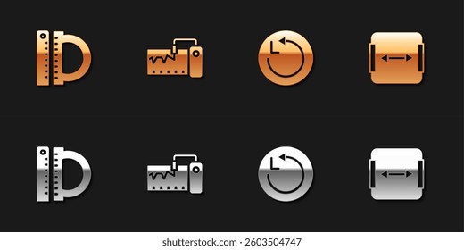 Set Protractor and ruler, Measuring instrument, Radius and Area measurement icon. Vector