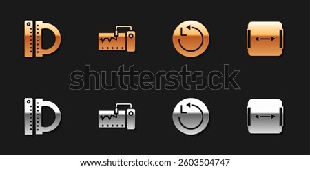 Set Protractor and ruler, Measuring instrument, Radius and Area measurement icon. Vector