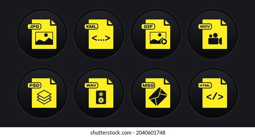 Set PSD file document, MOV, WAV, MSG, GIF, XML, HTML and JPG icon. Vector