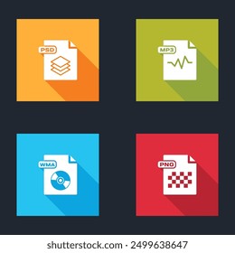 Set PSD file document, MP3, WMA and PNG icon. Vector