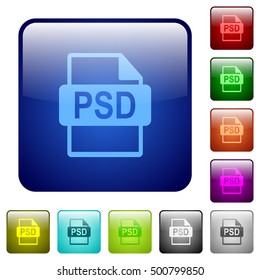 Set of PSD file format color glass rounded square buttons