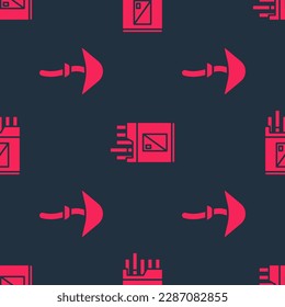 Set Psilocybin mushroom and Open cigarettes pack box on seamless pattern. Vector