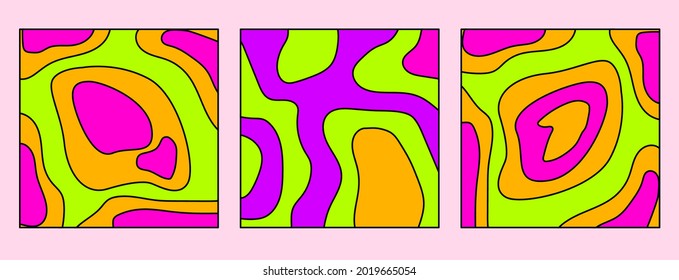 Conjunto psicodélico de los años 70 con formas abstractas que se derriten.