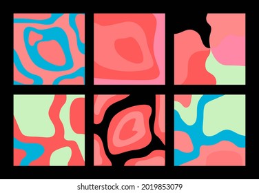 Set psychedelischer Hintergründe im Stil der 70er Jahre mit schmelzenden abstrakten Formen.