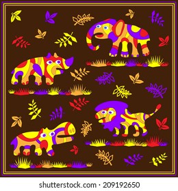 Set psychedelic animals in Africa at night. 