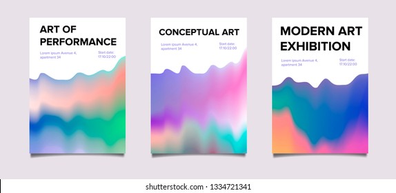 Set of psychedelic retrowave poster with glitch effect for art and music party.