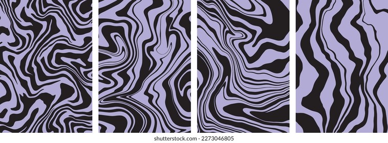 Set of Psychedelic Wave Texture: Abstract 60s 70s Aesthetic Swirls. Danish Pastel Pattern