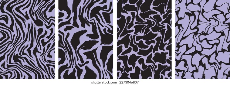 Set of Psychedelic Wave Texture: Abstract 60s 70s Aesthetic Swirls. Danish Pastel Pattern