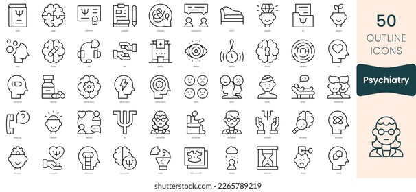 Set of psychiatry icons. Thin linear style icons Pack. Vector Illustration