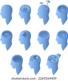 Conjunto de problemas psicológicos e ilustración de la salud mental. Colección del concepto de estrés, dolor de cabeza y depresión.
