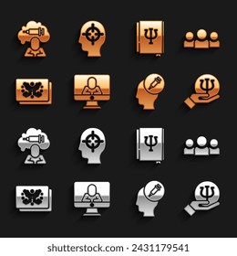 Set Psychologist online, Users group, Psychology, Psi, Addiction to the drug, Rorschach test, book,,  and Finding problem icon. Vector