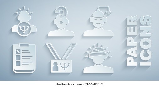 Set Psychology, Concussion, Headache, Psychological Test, Human With Question Mark And  Icon. Vector