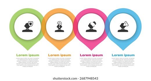 Definir Psicologia, Humano com ponto de interrogação, Problema de solução em psicologia e Achados. Modelo de infográfico comercial. Vetor