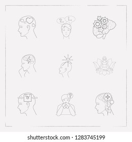 Set of psychology icons line style symbols with problem, love feelings, mental health and other icons for your web mobile app logo design.