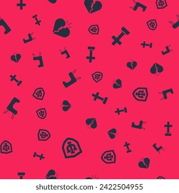 Set Psychology, Psi, Broken heart or divorce, Armchair and Graves funeral sorrow on seamless pattern. Vector