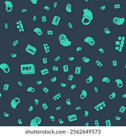 Set Psychology, Psi, Broken heart or divorce,  and Users group on seamless pattern. Vector