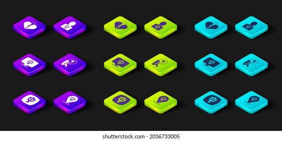 Set Psychology, Psi, Head with heart,  and Broken or divorce icon. Vector