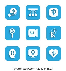 Set Psychology, Psi, Man graves funeral sorrow, Solution to the problem, Broken heart divorce,  and  icon. Vector