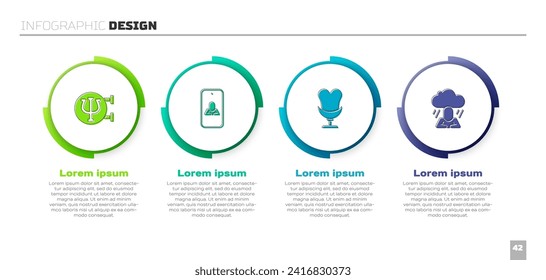 Set Psychology, Psi, Psychologist online, Armchair and Depression. Business infographic template. Vector