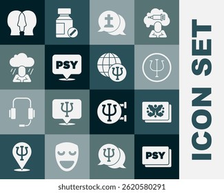 Set Psychology, Psi, Rorschach test, Graves funeral sorrow, Depression, Bipolar disorder and  icon. Vector