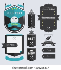 Set of Pub and Restaurant  Retro Vintage Labels and Badge in Flat Icon Design, Vector