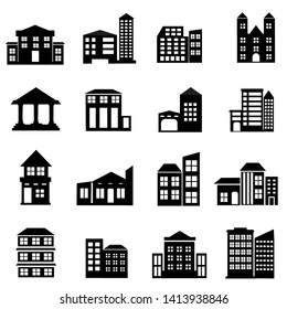 Set of public Building icon, goverment and office illustration symbol, skyscraper, hotel, apartment, house, home icons vector 