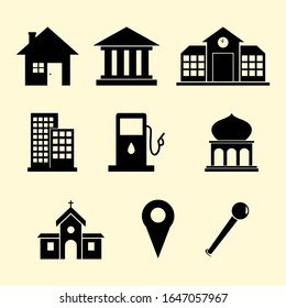 Set of public building icon, with isolated vector 