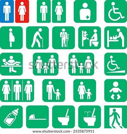 The set of public facility signs isolated on white background