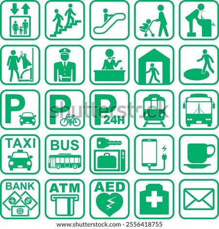The set of public facility signs isolated on white background